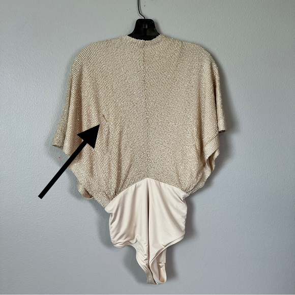 NWT IN THE MOOD FOR LOVE Champagne Cream Dolman Sequin Plunge Neckline Bodysuit - Picture 8 of 9